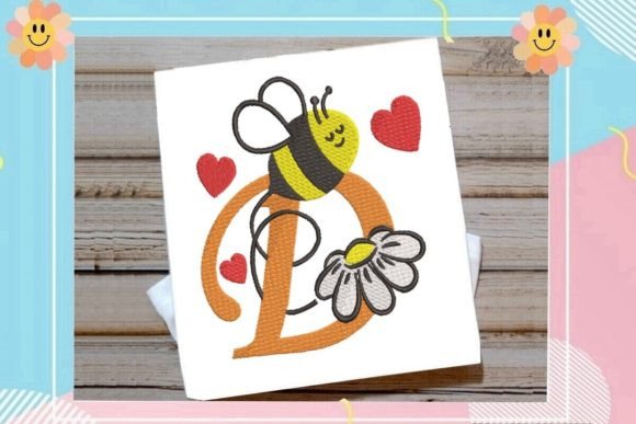 Cute Bee D Letter Monogram